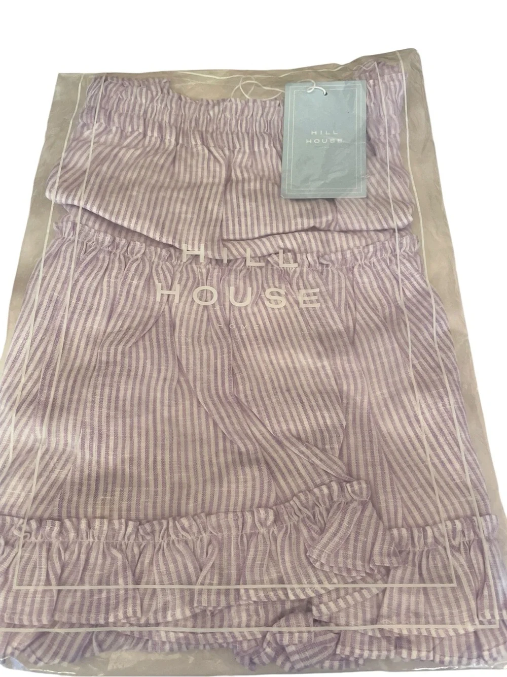 Hill House The Paz Lilac Striped Tiered Mini Linen Skirt Large NWT